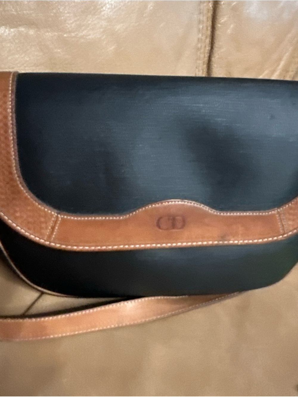 Vintage Christian Dior Black Canvas with Beige Leather Crossbody Saddle Bag - Picture 14 of 16